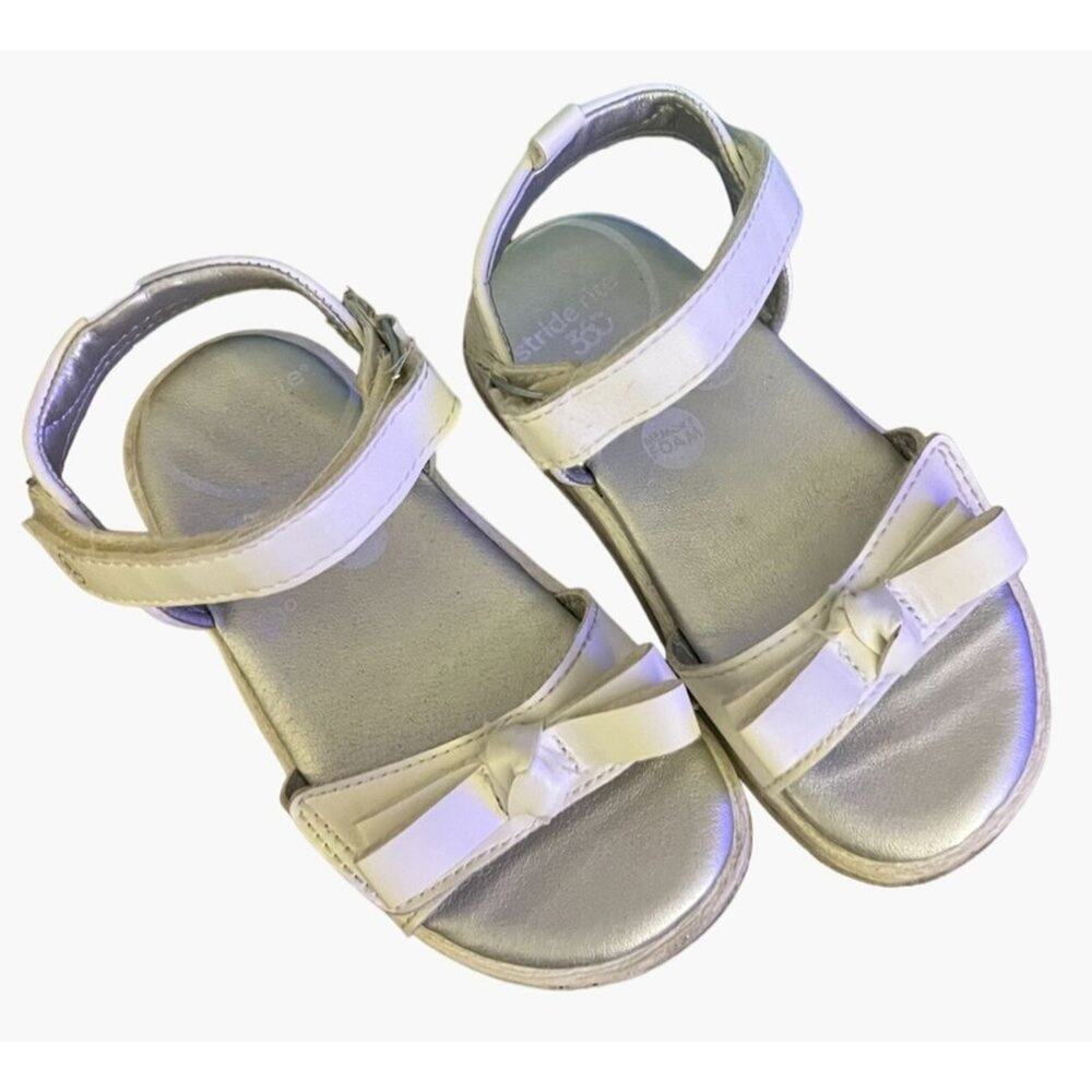 Stride Rite White Sandals Girls Size 7 Delilah Leather Look Adjustable Velcro ac